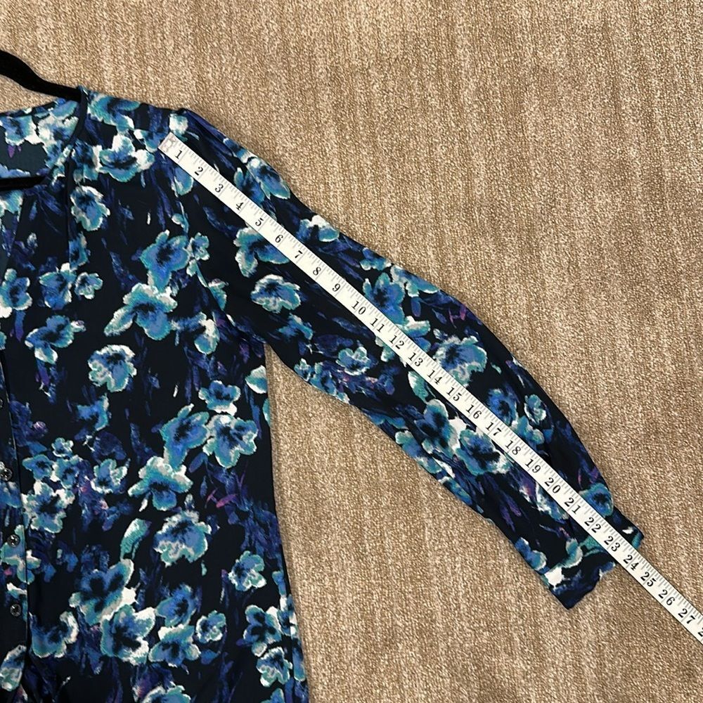 Ann Taylor Black Floral Feminine Tie Waist Longsleeve Lightweight Shirt Medium - Picture 5 of 9